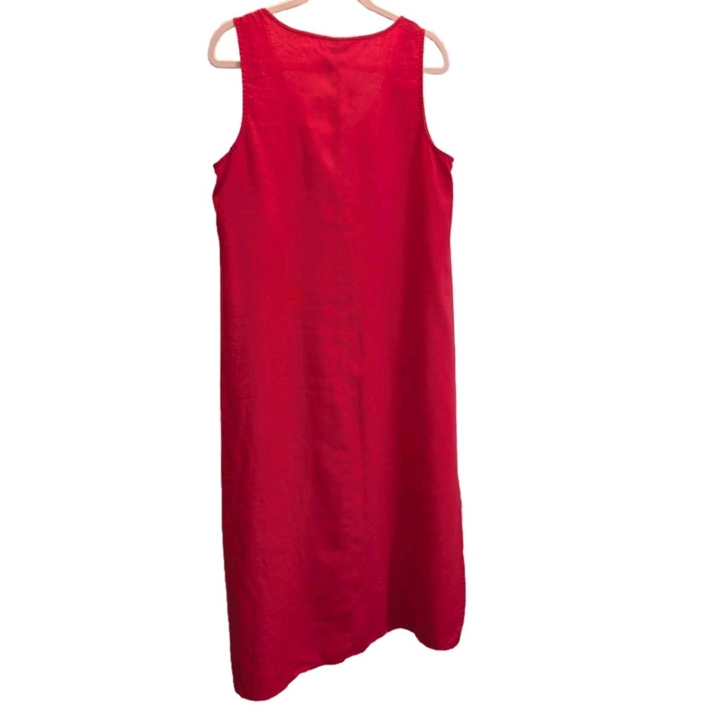 J Jill Love Linen Medium Red A-Line Maxi Dress Sleeveless Pockets Minimalist - Picture 3 of 11